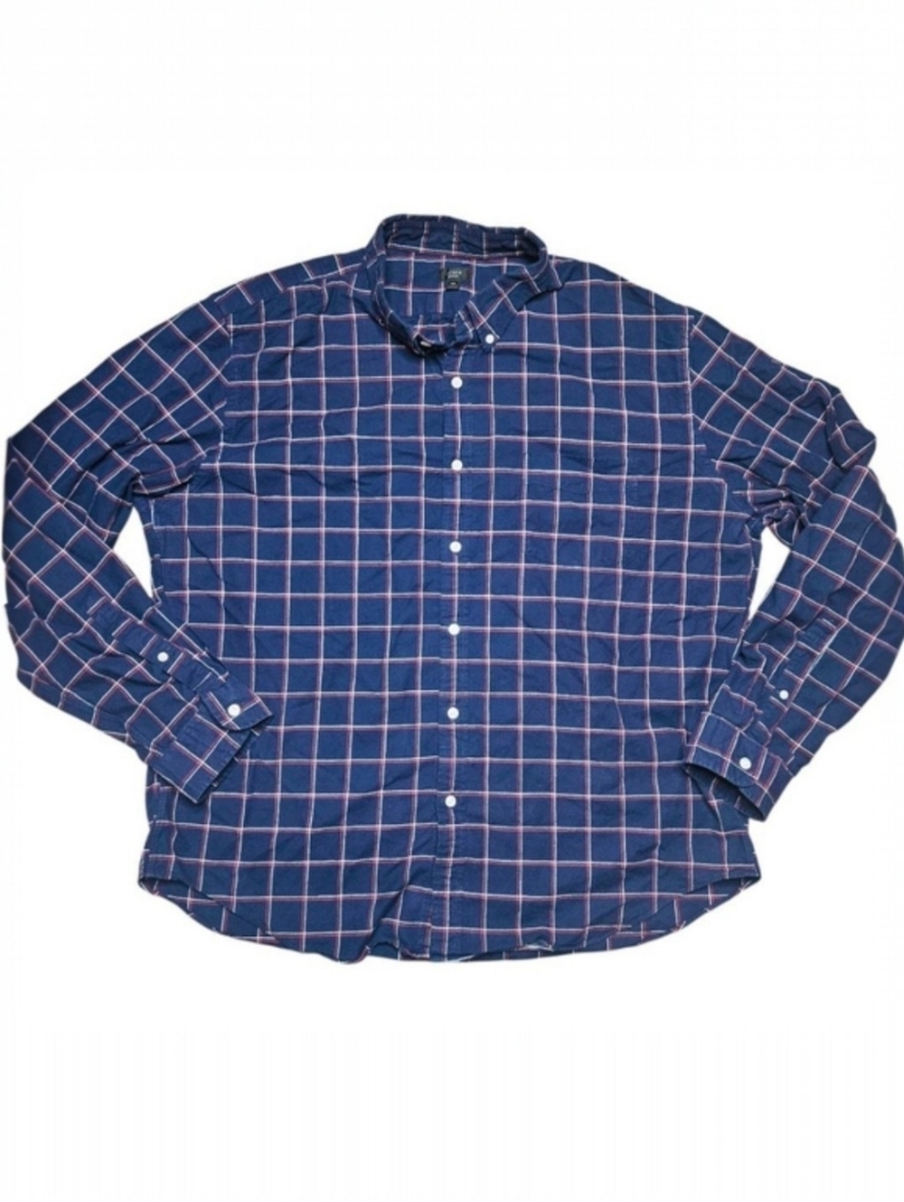 J. Crew Oxford XXL Blue Red White Plaid Flannel Button Down Shirt